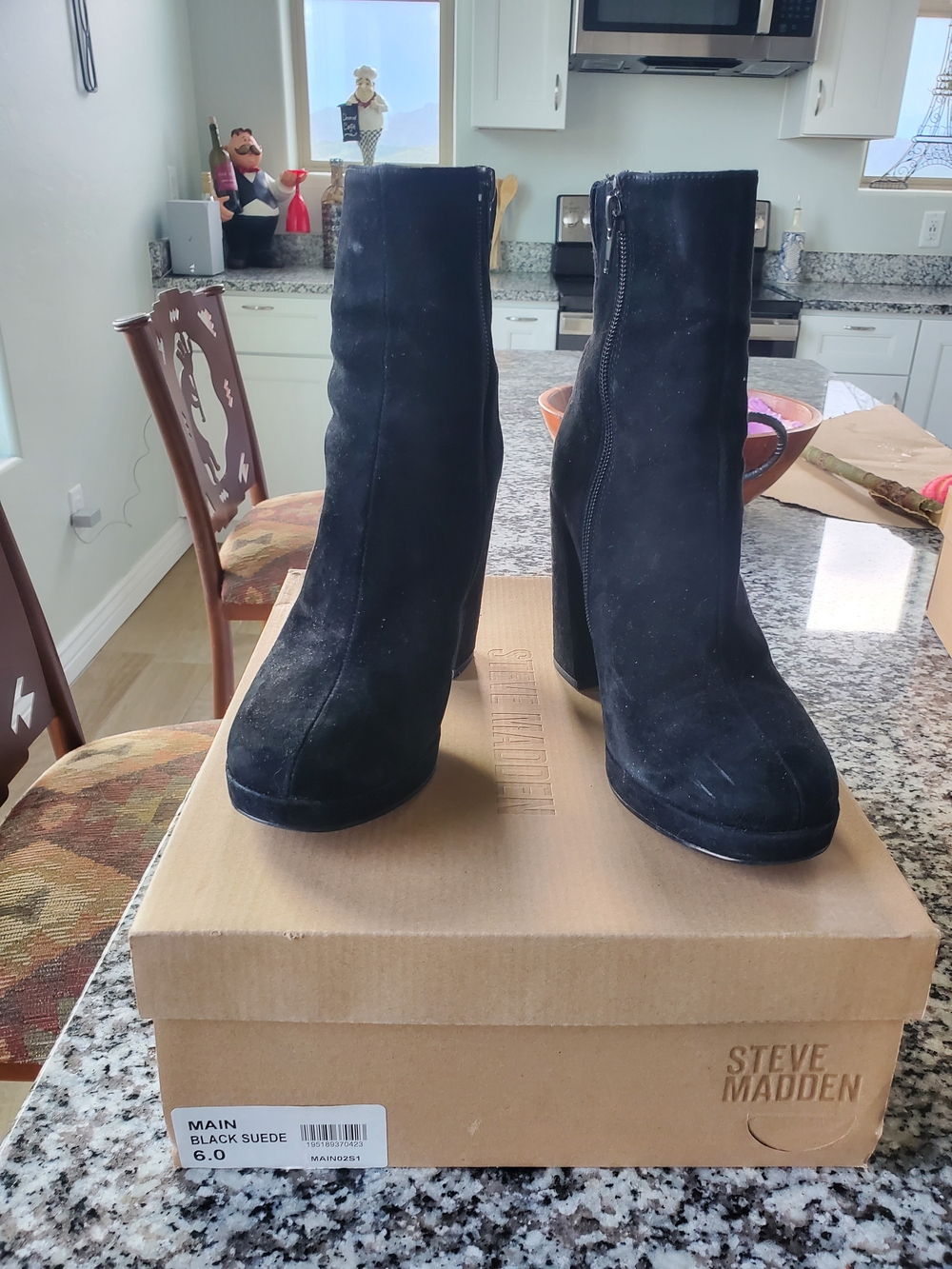 Steve Madden Black Suede Platform Ankle Boots